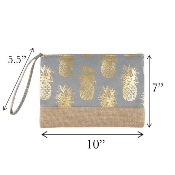 Grayish Blue & Metallic Gold Pineapple Makeup Cosmetic Wristlet Clutch Bag - Picture 11 of 11